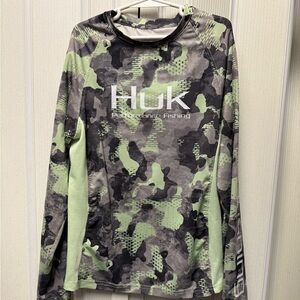 Huk Kids Long Sleeve Camo Shirt - Green, Gray, and Black